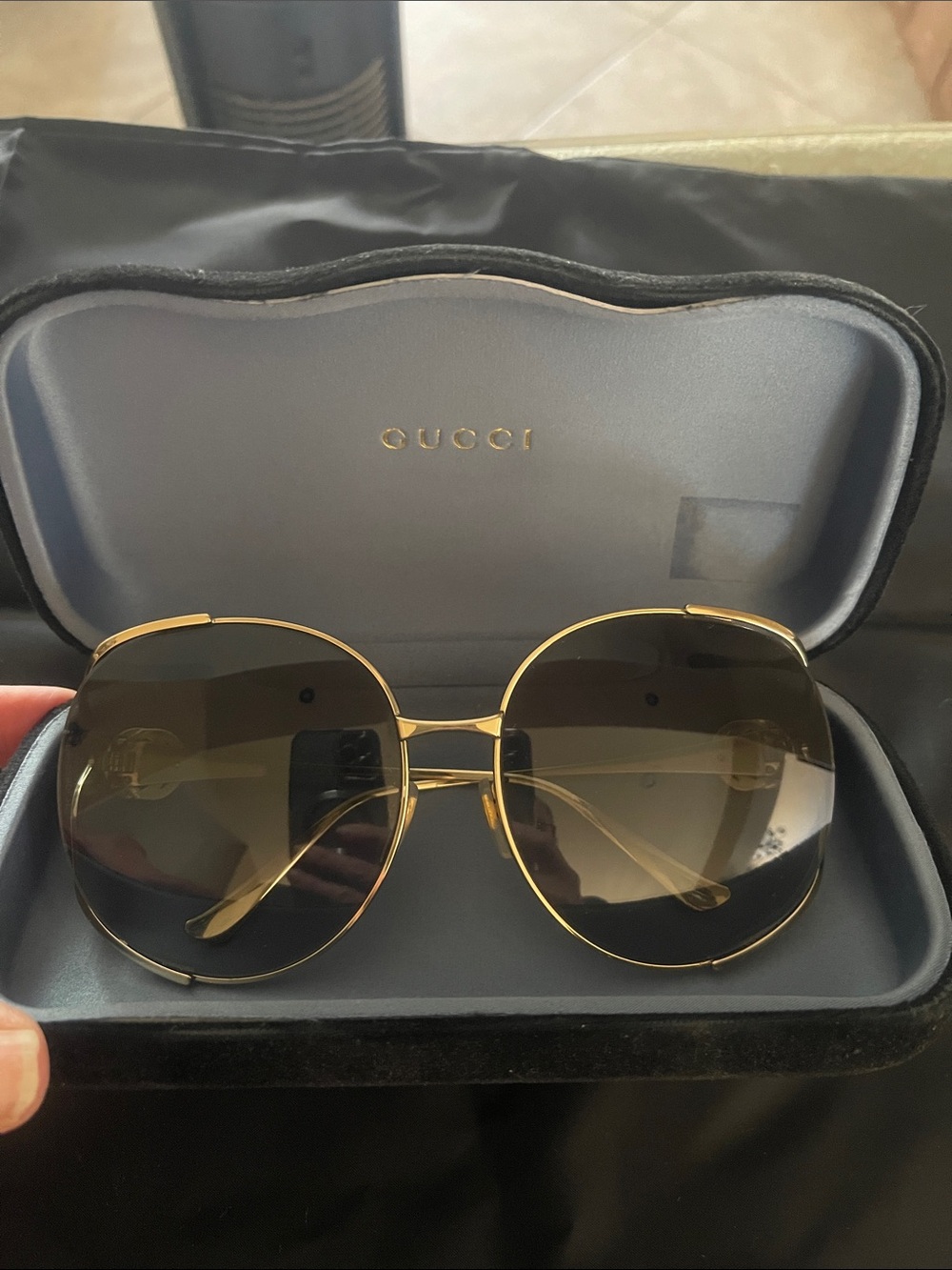 Gucci Women's Gold Frame Oversized Sunglasses with Brown Gradient Lenses